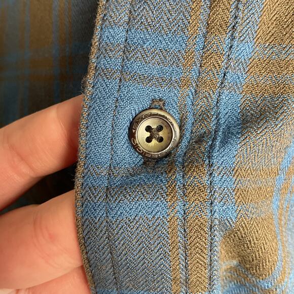 ExOfficio Mens Long Sleeve Blue Plaid Button Up Hidden Pocket Shirt Large - Picture 7 of 15